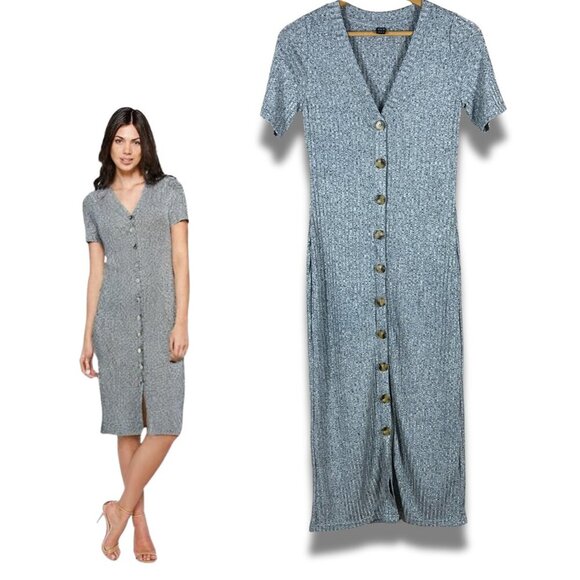 Gray Button-Front Midi Dress NEW Size Small (4) - Picture 1 of 10